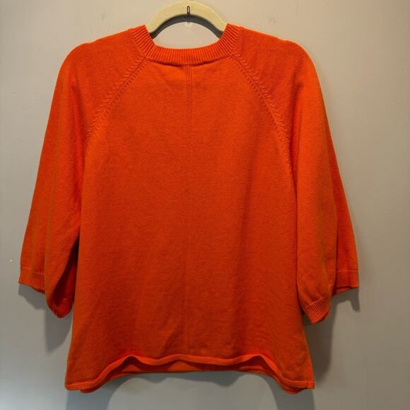 🍁Oui Viscose Cotton Blend 3/4 Sleeve Crew Neck Sweater Top Orange Minimalist 8 - Picture 2 of 14